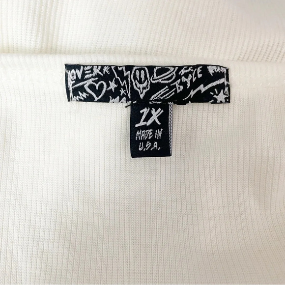 DOLLS KILL “Burn Baby Burn” Logo Racerback White Crop Top Tank 1X - Picture 9 of 9